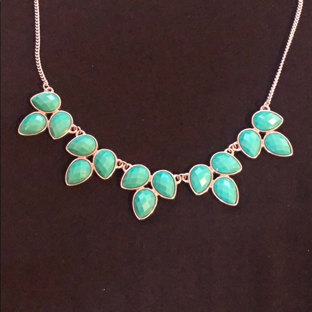 Turquoise silver bib necklace